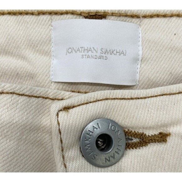 Jonathan Simkhai Jeans Straight Fringe Raw Hem Cream Size 24 - Picture 3 of 6